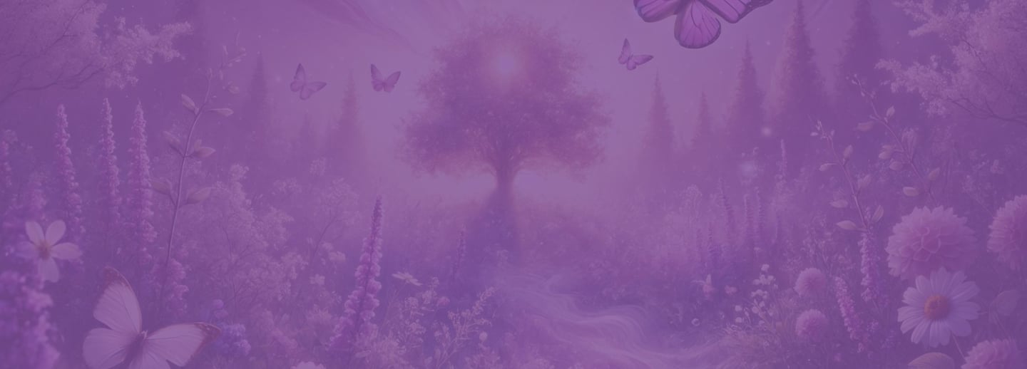 a purple and white photo of a tree with butterflies
