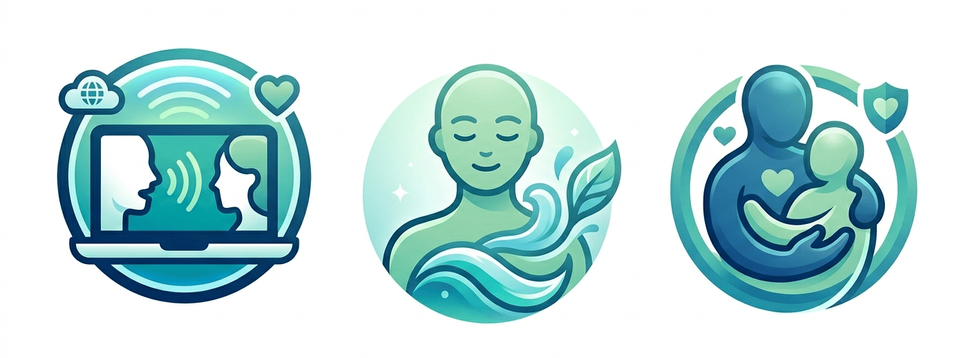 iconos que representan el proceso de terapia psicológica para el bienestar psicoemocional