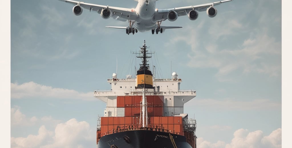 A beginner carefully examining product samples from a Chinese supplier, surrounded by shipping boxes and a laptop displaying import guides.