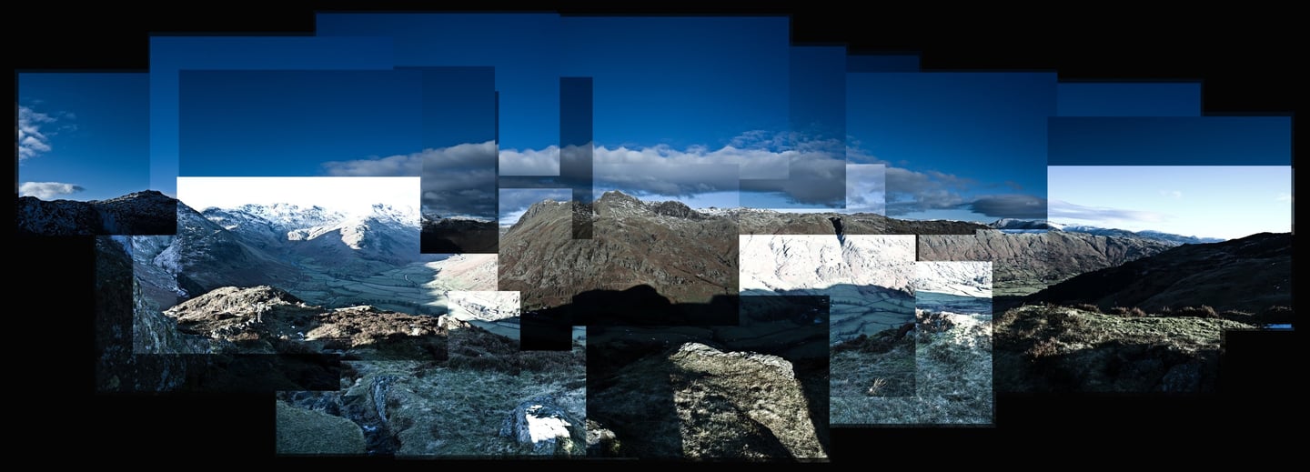 A huge joiner photo of the Langdale Pikes in the Lake District, UK