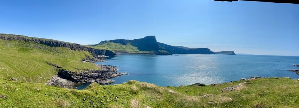 Neist Point with a view of a mountain range
