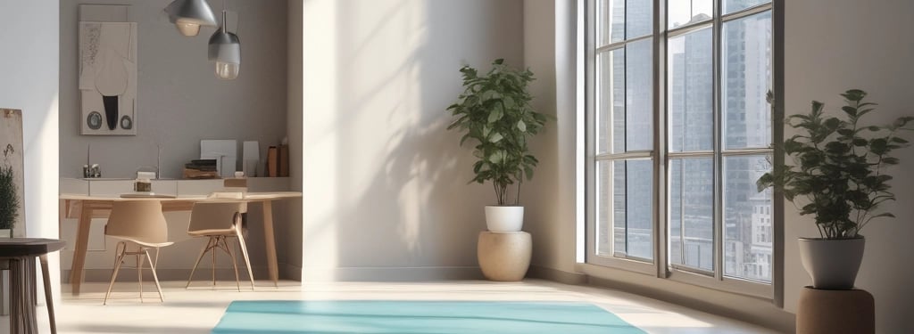 A serene workspace with natural wood accents and green plants symbolizing wellness and growth.