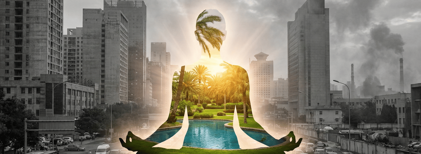 Una silhouette umana seduta in posizione di meditazione (loto), posizionata al centro dell'inquadrat