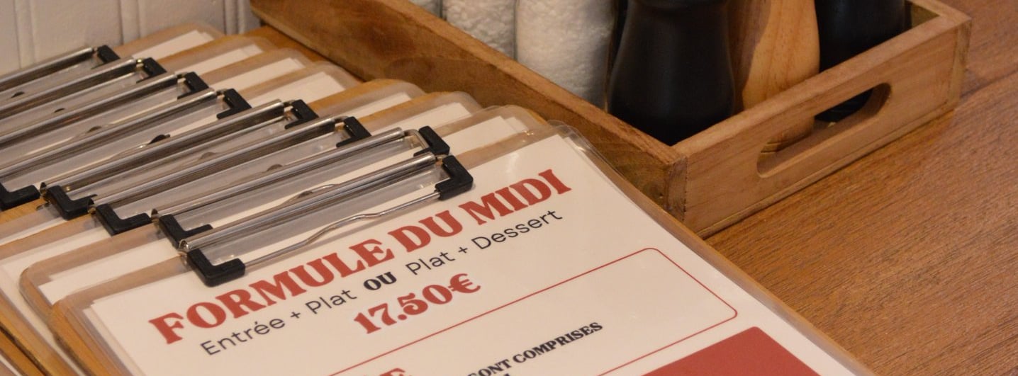Photo représentant notre offre de la formule du midi à 17,50 euros. Entrée plat ou plat dessert