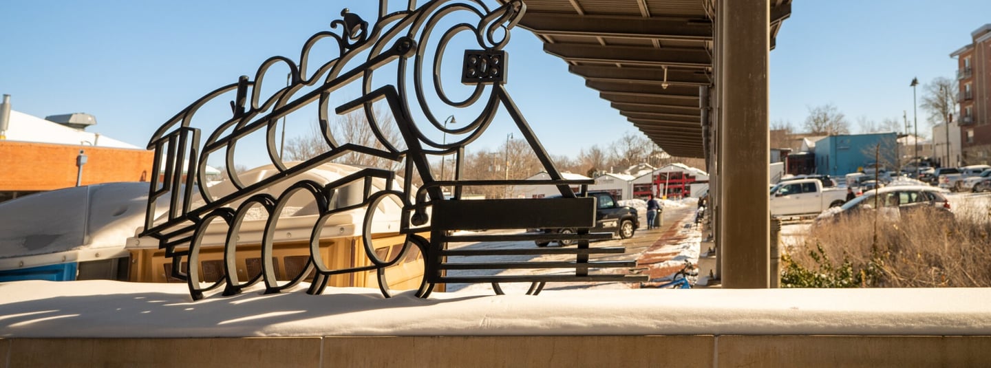Photo of the train statue at Wabash Station in downtown Columbia