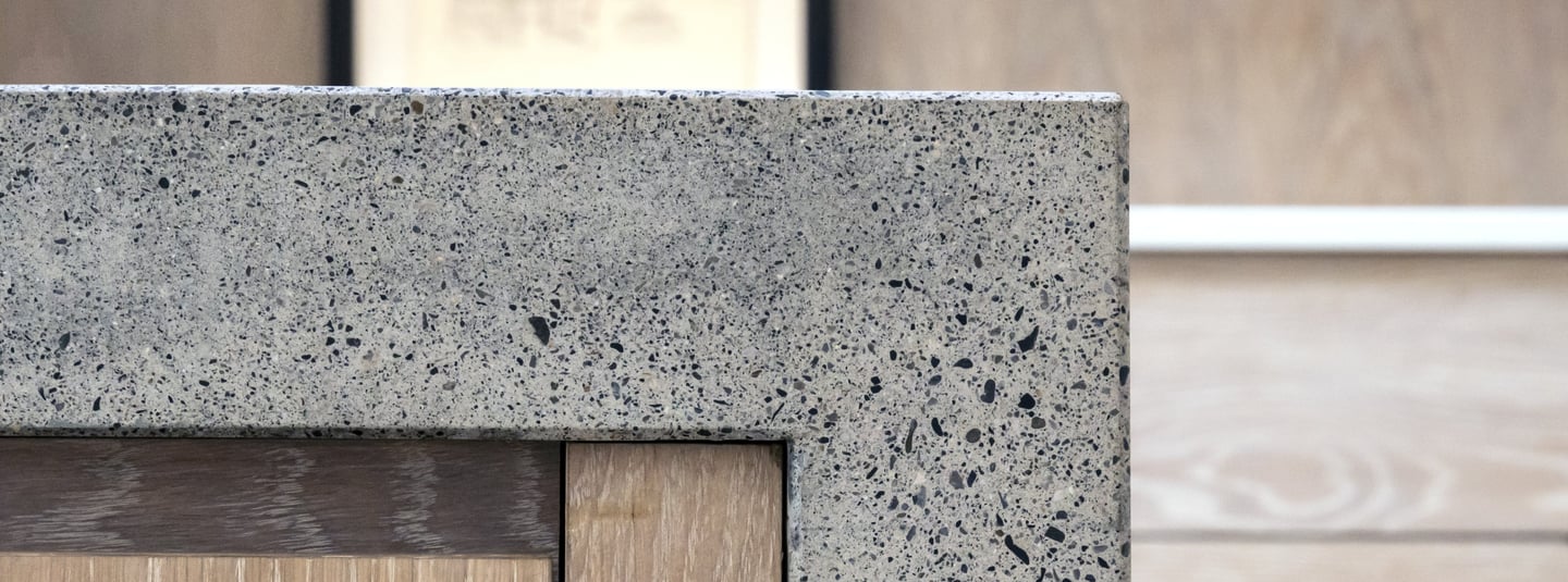 Grind and poliched concrete countertop corner