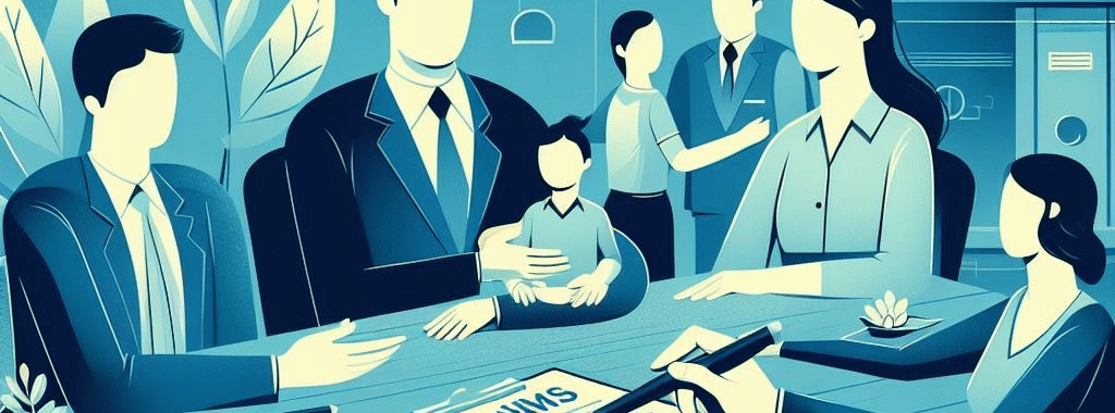 Official helping a family with claims settlement paperwork.