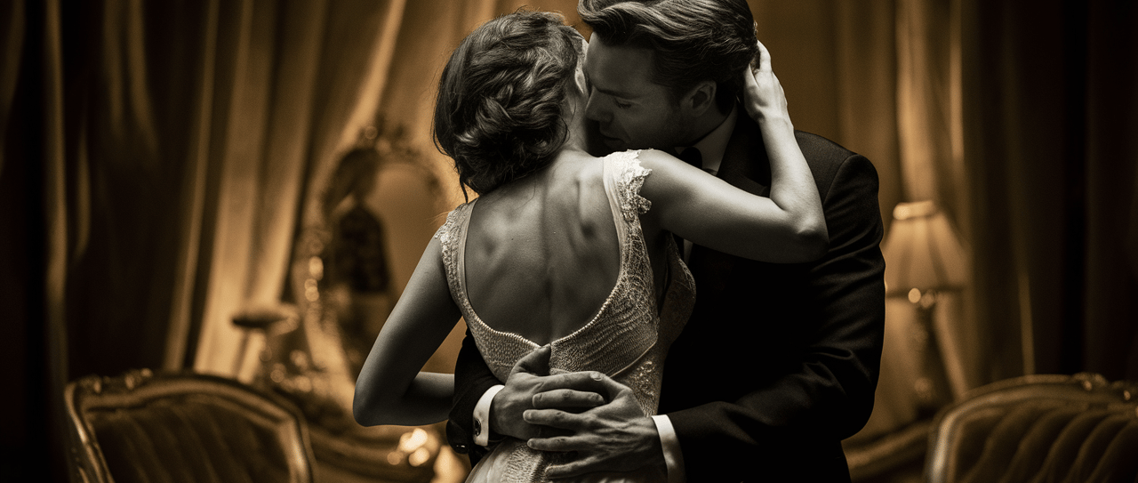 Reve de fuschia- un homme enlace tendrement une femme