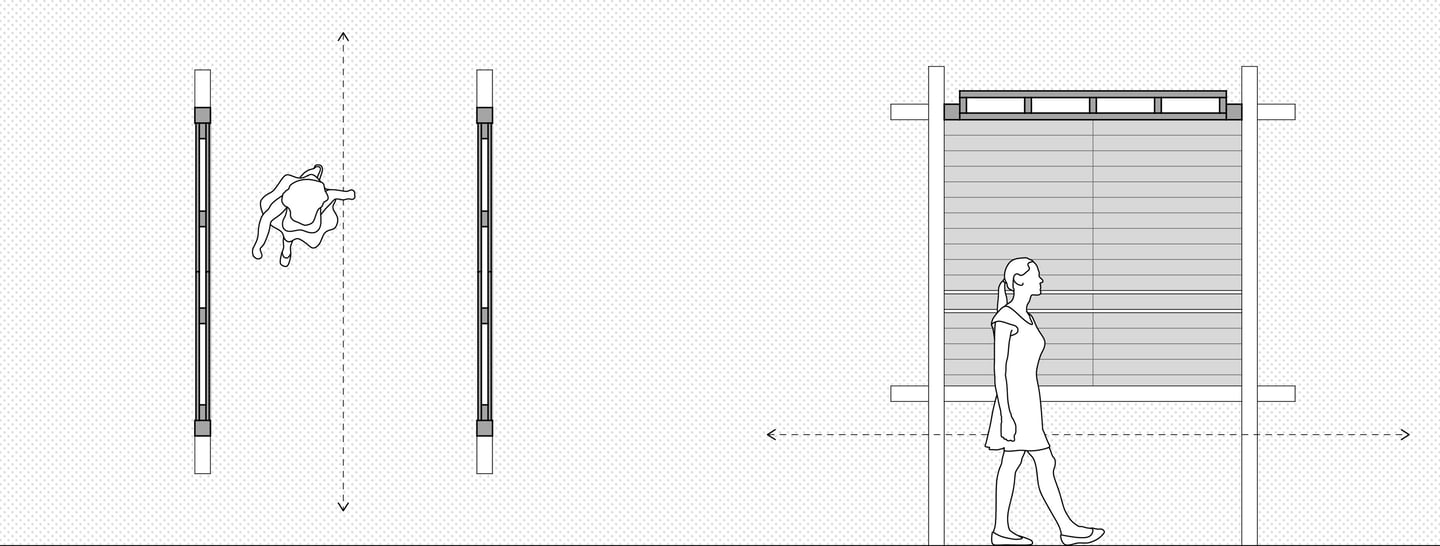 A floor plan and elevation of a wood pavilion