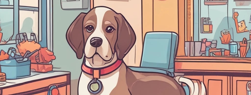 A close-up of a fluffy white dog with big dark eyes and a black nose. The fur appears soft and well-groomed, surrounding the dog's face in gentle waves.