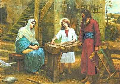 Images représentant Marie et Joseph avec l'Enfant Jésus charpentier