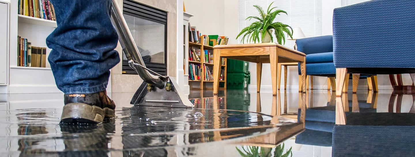 Flood-damaged interior of residential property
