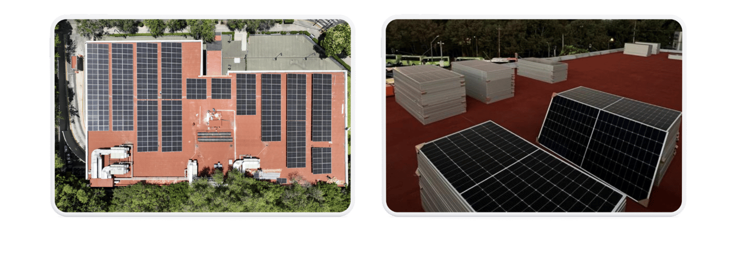 Instalación de paneles solares en azotea de edificio para generación de energía fotovoltaico