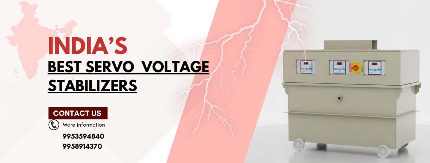 Power Red servo voltage stabilizers designed for factories, offices, and commercial use in India