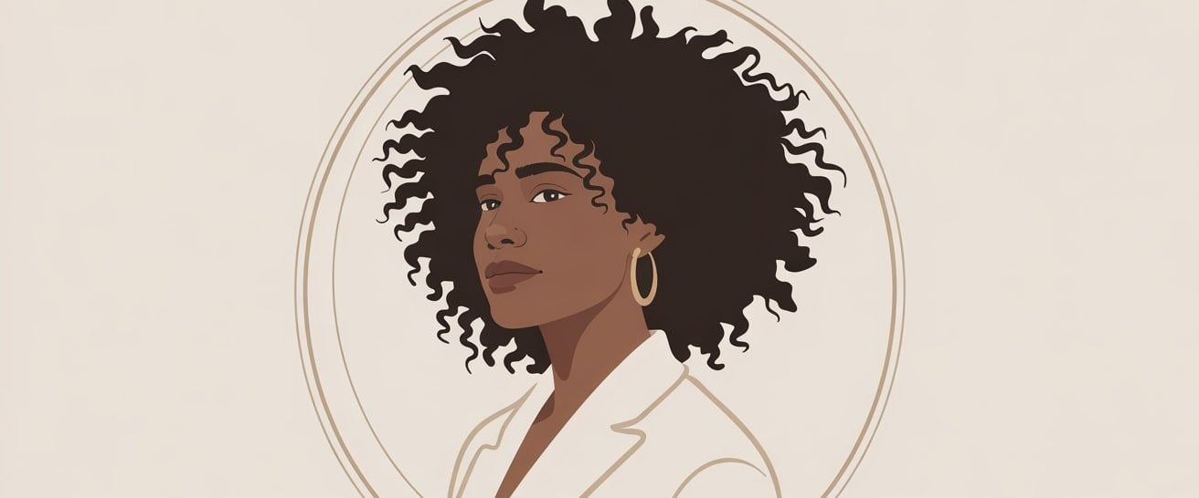 Illustration artistique d’une femme noire aux cheveux crépus, représentée avec élégance et assurance