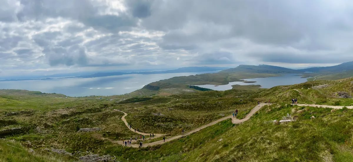 a group of people walking the Storr on the Isle of Skye