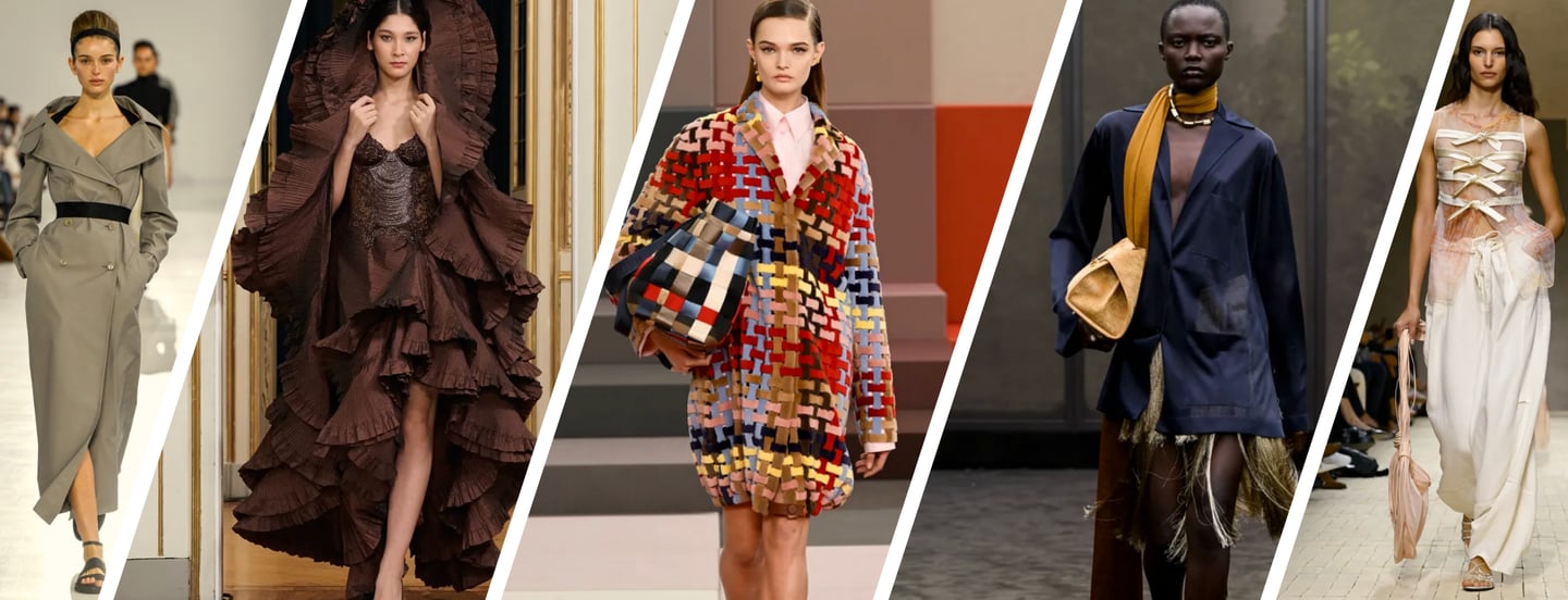 Collage of the Milan Spring Summer 2026 Fashion Week shows.