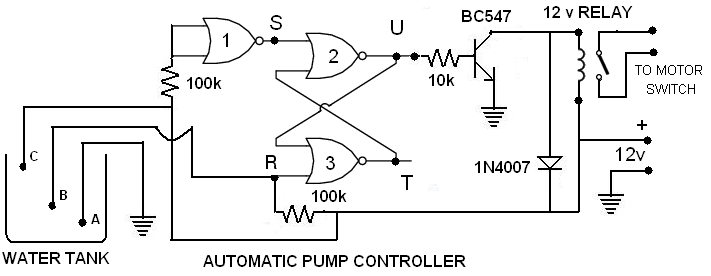 Automatic water pump controller using NOR GATE(CD 4001 IC)