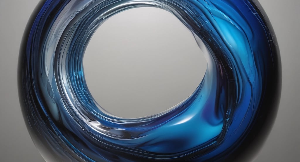 Abstraktes Design von einer Glasskulptur in Blautönen