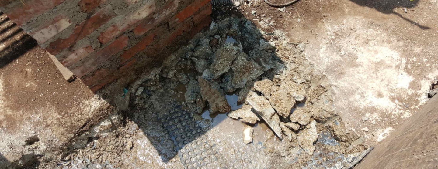Saturated arears under screed causing major underlying damages, Sandhurst Towers, Fredman Drive