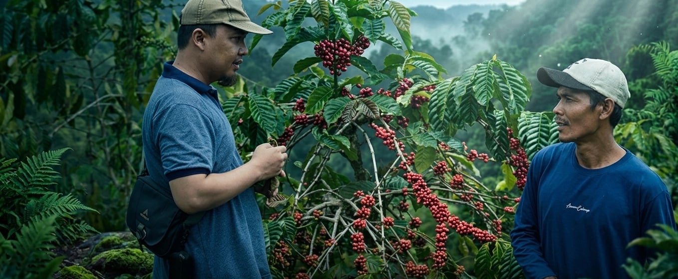 Petani sedang berdiskusi dengan mitra  SIn Coffeshop Palu