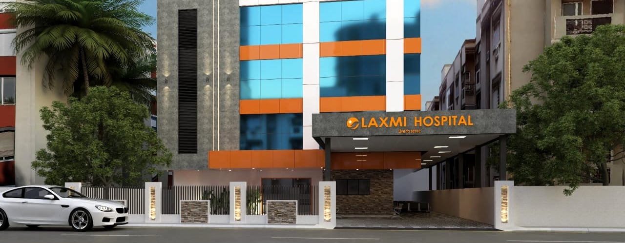 An image of Laxmi Hospital building in Kochi, Kerela