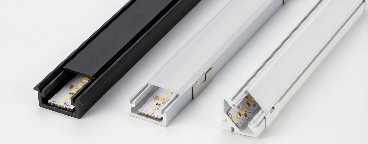 Sistemas de perfiles de aluminio: superficie, encastrado y de esquina.