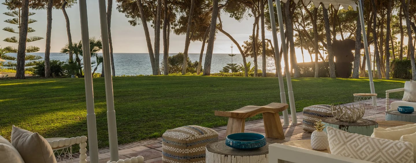 Sunset lounge setup at Villa El Rincon with sea views