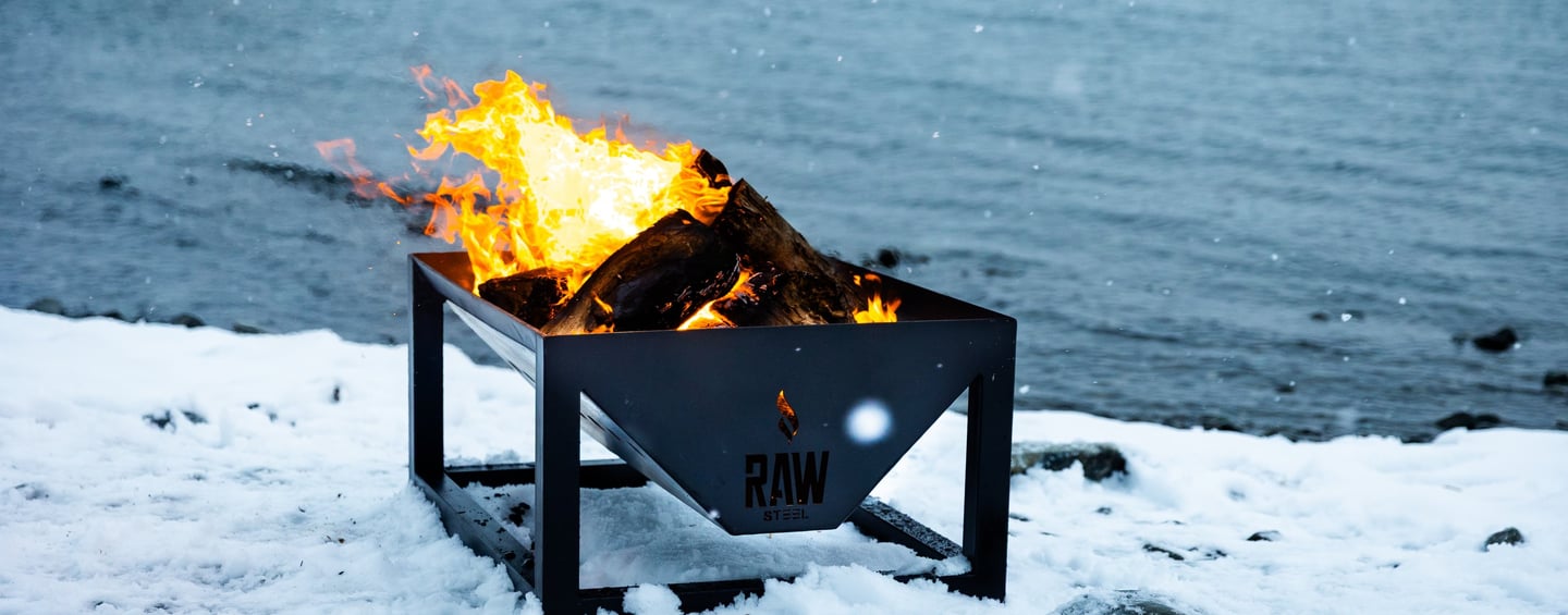 Rawsteelco firepit being used in the snow