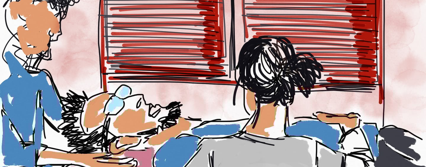 drawing of manual treatment with two terapists