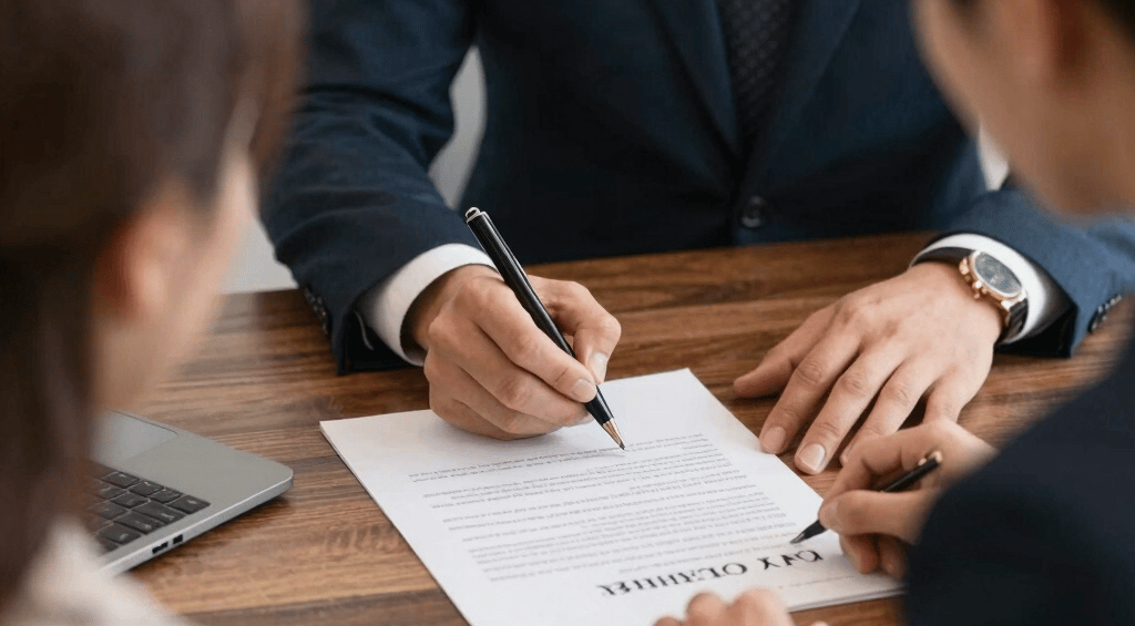 A friendly real estate broker discussing MLS listing options with a homeowner in a cozy living room.