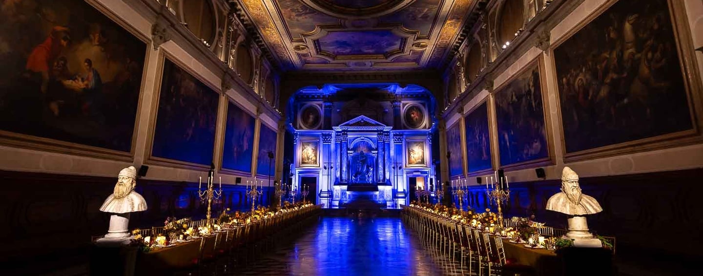 a long table with a bust bust busting a bust of a man