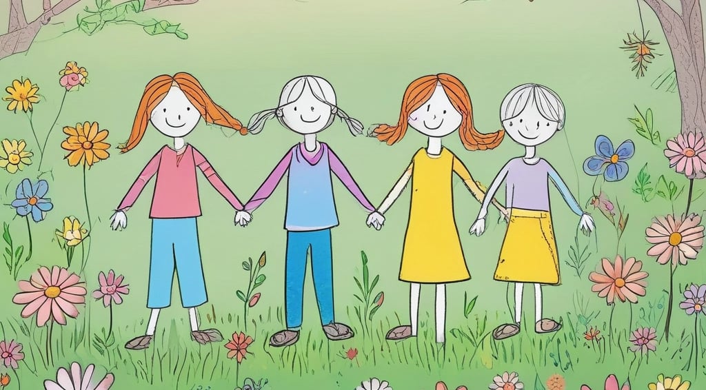 A young child wearing a school uniform with a green-striped tie and a shirt marked 'KG' sits in an indoor environment with colorful backgrounds. The child has a playful expression, with one hand resting on a bright red toy.