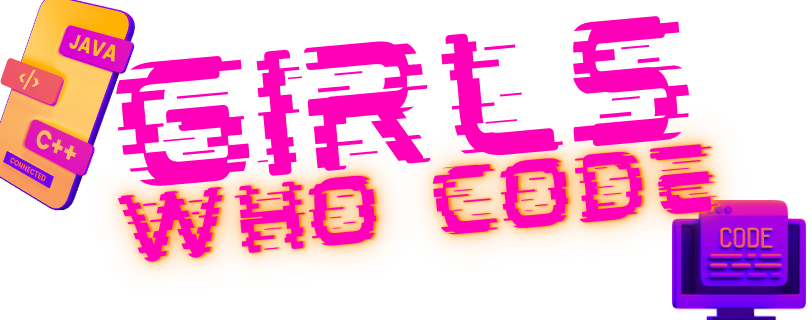 Girls who code with a phone and computer screen with coding symbols