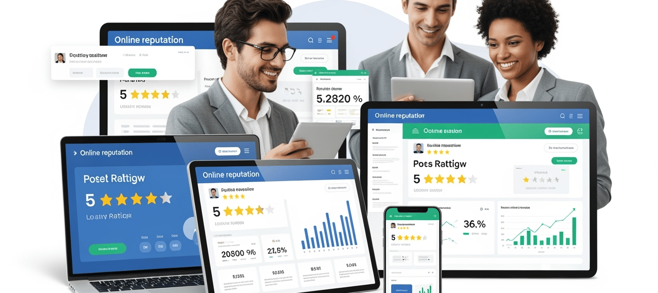 Multi-industry reputation management services grid showing healthcare, legal, restaurant, and home s