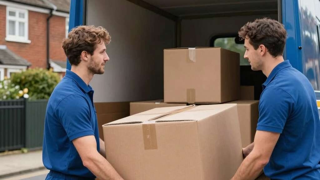 Affordable removals service in UK, professional movers loading boxes