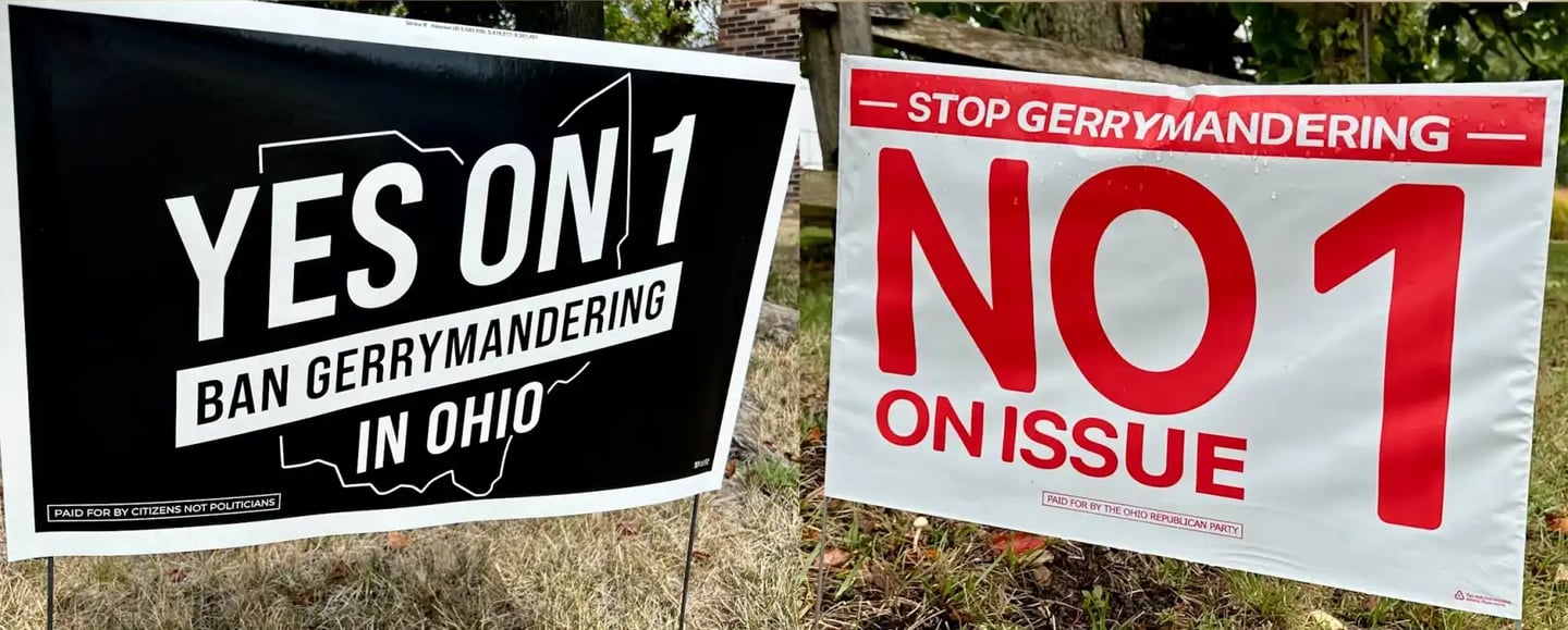 Yes on 1 and No on 1 yard signs