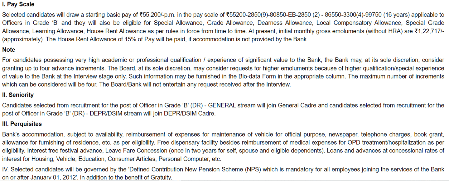 rbi grade b perks 2024