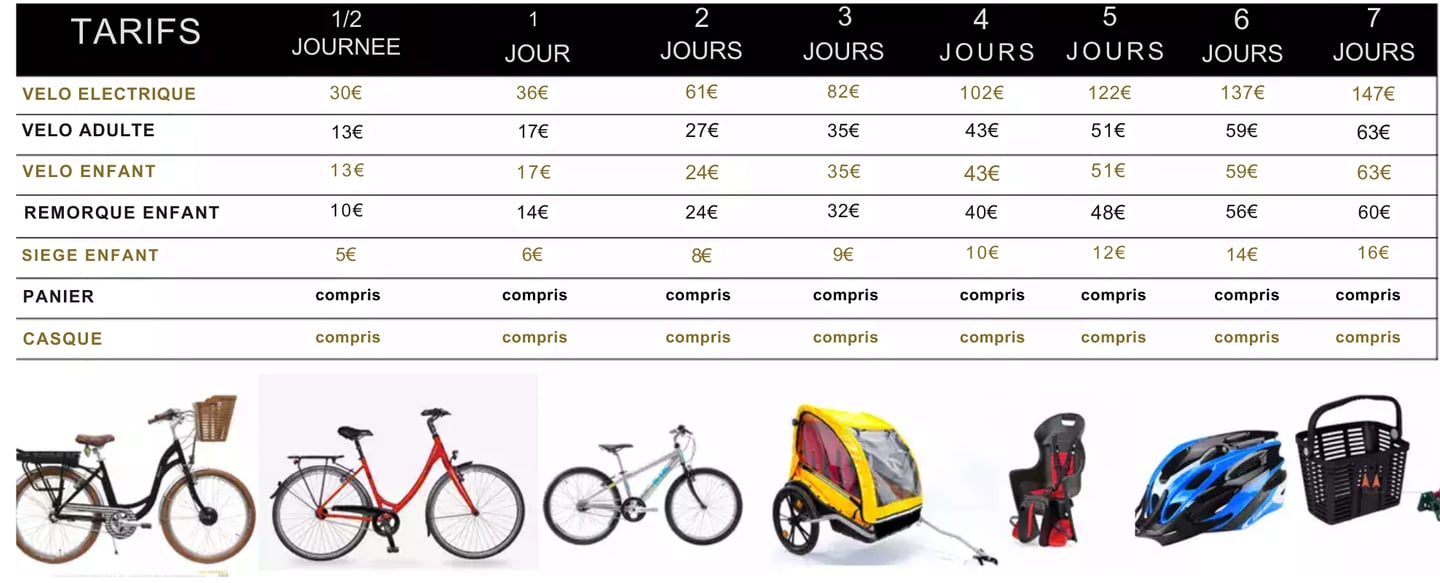 tarif location vélo sarzeau
