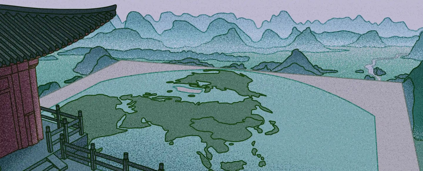 illustration of a world map in a Chinese landscape
