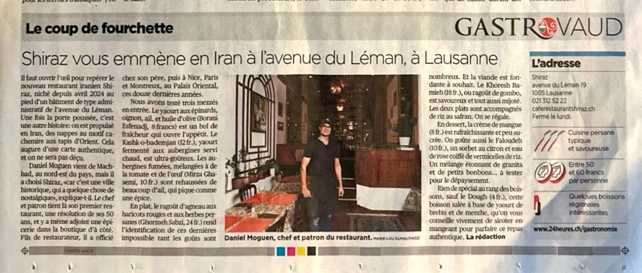 Shiraz vous emmène en Iran depuis Lausanne