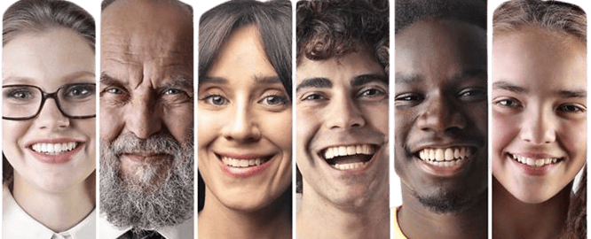 um grupo de pessoas com diferentes expressões faciais