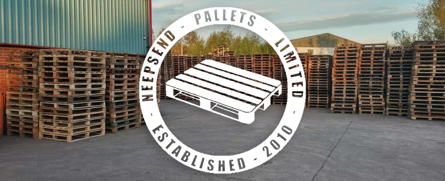 Yard with pallets and Neepsend Pallets logo