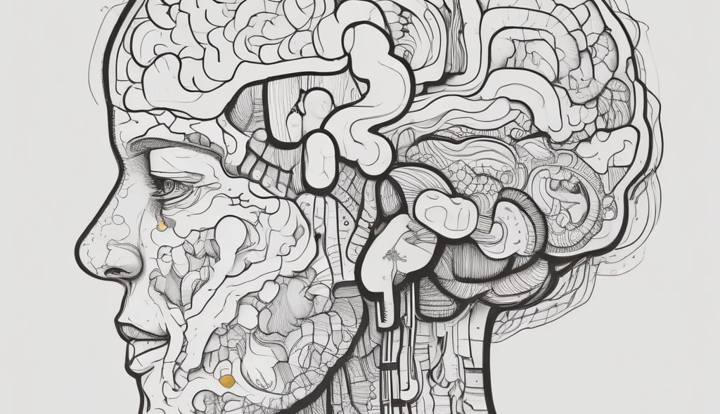 a drawing of a human head with a brain map of the brain