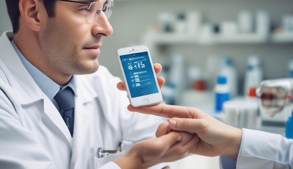 a man in a lab coat holding a cell phone