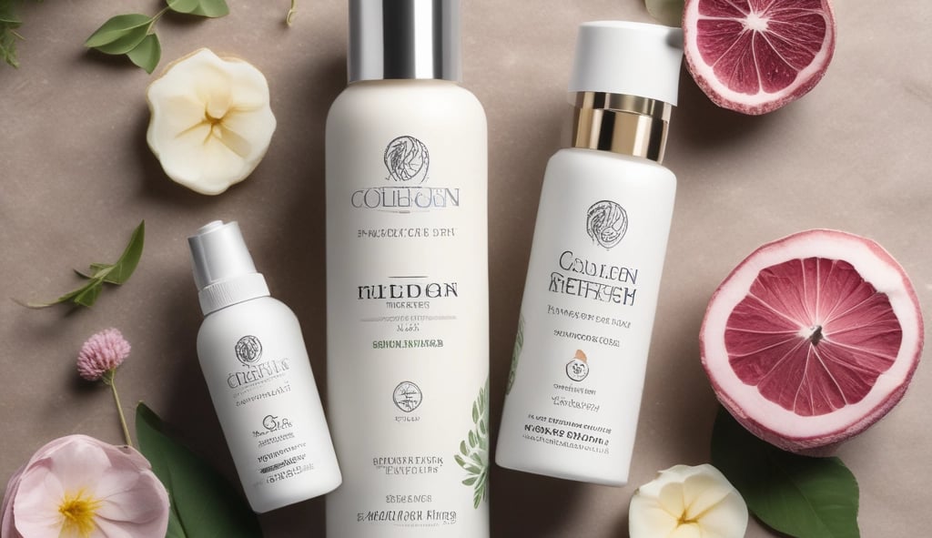 a group of skin care products including a grapefruit, and grapefruit