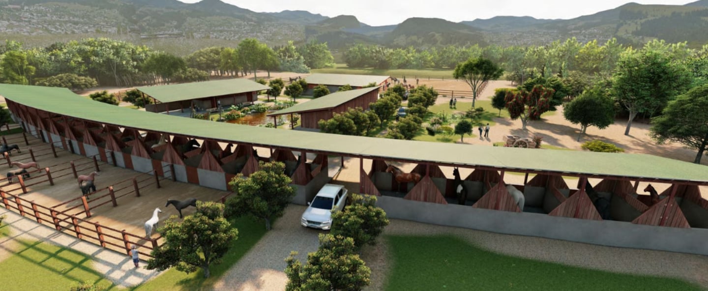 Maquete eletrônica do haras modular prefabricado