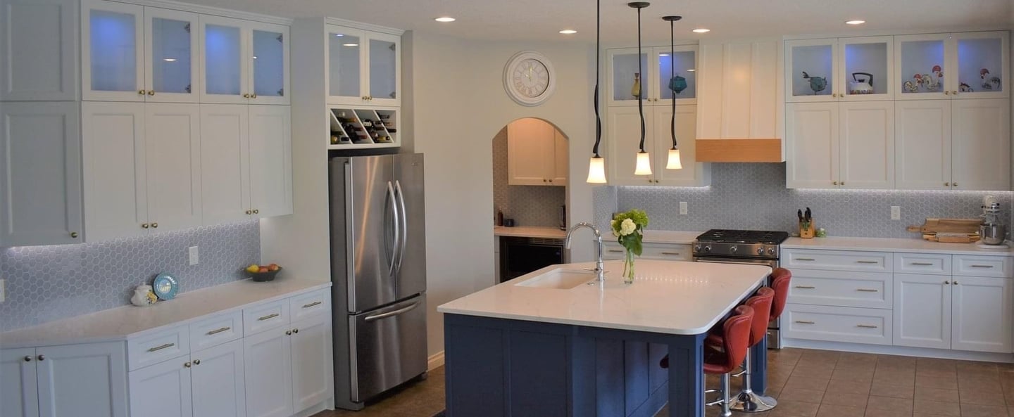  kitchen with a large island and a large island