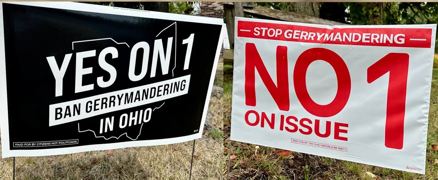 Yes on 1 and No on 1 yard signs