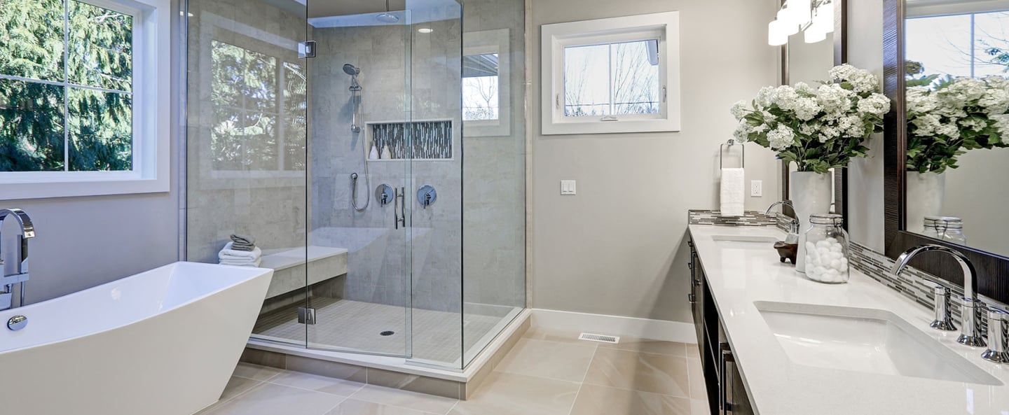 Bathroom remodeling contractor. Custom shower, large format tile installation and custom vanity